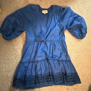 ALEXIS Royal Blue Dress with Lace Accents